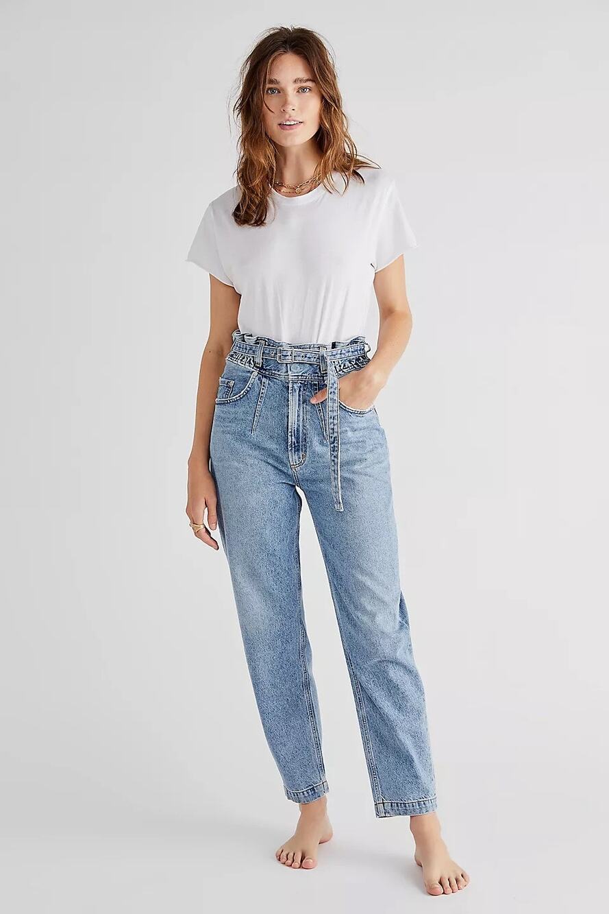 AGOLDE Riya Elasticated Peg Jeans High Rise Tapered Belted Denim 24 Retro